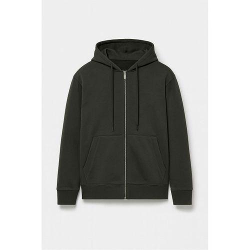 Haneke Regular Kalıp Diagonal 3 İplik Fermuarlı Kapüşonlu Erkek Sweatshirt - Çam Yeşili