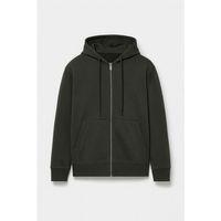 Haneke Regular Kalıp Diagonal 3 İplik Fermuarlı Kapüşonlu Erkek Sweatshirt - Çam Yeşili