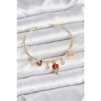 Gül Charmlı Gold Renk Pirinç Kadın Bileklik