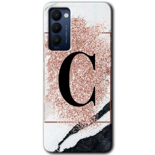 Tecno Camon 18 Kılıf HD Desen Baskılı Arka Kapak - Pembe Mermer Desenli C Harfi