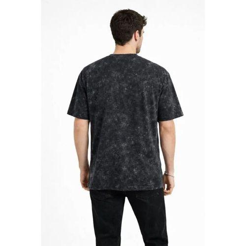 Erkek Asit Yıkama Bisiklet Yaka Kısa Kollu Oversize T-Shirt Tişört - Siyah