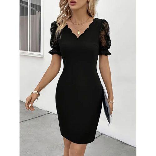 Kadın Kısa Kollu Dantelli V Yakalı Yanlardan Büzgülü çapraz Detaylı Ithal Krep Elbise