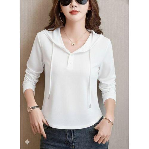 Kadın Uzun Kollu Kapşonlu Bağcıklı Düğmeli Viskon Iki Iplik Bluz