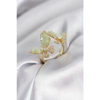 Gold Renk Su Yeşili Kelebek Model Zirkon Taşlı Kadın Yüzük