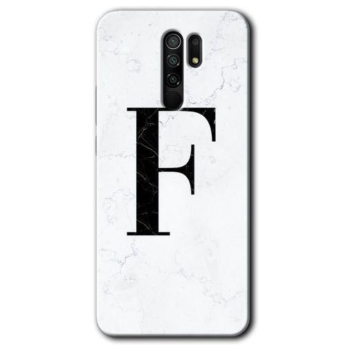 MRCİLETİSİM Xiaomi Redmi 9 Kılıf Baskılı Kapak - Beyaz Mermer Desenli F Harfi + 5D Tam Kaplayan Cam