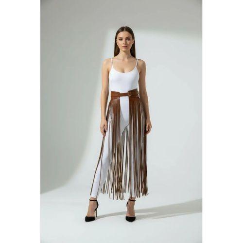 Kahverengi Etek Kalın Kemerli Uzun İp Detaylı Etek - Brf1003