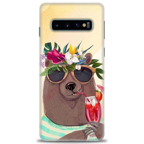 Samsung Galaxy S10 Kılıf HD Baskılı Kılıf - Keyifli Ayı + Tam Ekran Koruyucu