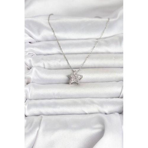 316L Çelik Zincir Gümüş Renk Zirkon Taşlı Yıldız Model Kadın Kolye