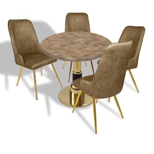 Dockers Gold - Çırağan Mutfak Masa Takımı - (Yuvarlak Çap 80cm - Werzalit, Wermodin ve Allzalit Tabla) - Edgy Wood-Kahve