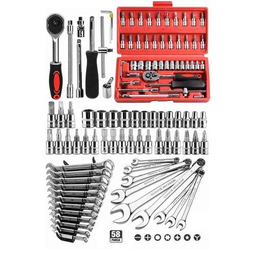 Zhltools 58 Parça Set 46 Parça Lokma Takımı otomatik Cırcır 1/4 12 Parça Kombine Açık Ağız Yıldız Anahtar Takımı