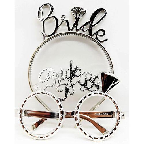 Bride Yazılı Taç Ve Bride To Be Yazılı Gözlük Seti Gümüş Renk