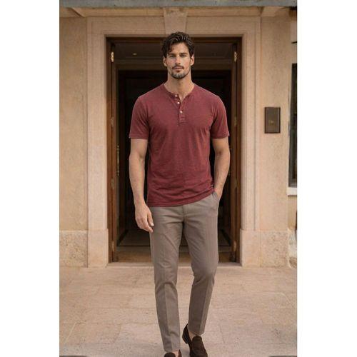 Edgar Regular Fit 3 Düğmeli Pat Flamlı Suprem Kumaş Pis Yaka Erkek T-Shirt - Kırmızı