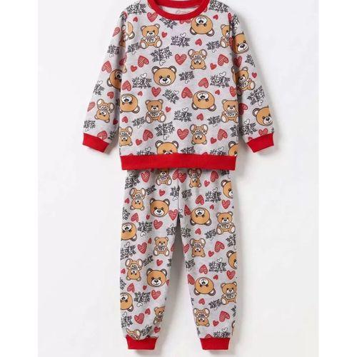 4/10 Yaş Ayıcık Baskılı Pamuk Penye Çocuk Pijama Takımı