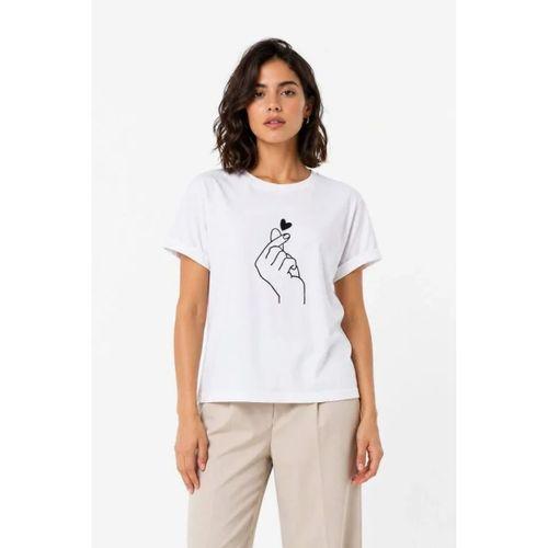 Kore Parmak Kalp Aşk Temalı Minimal Baskılı Tişört Yazlık Kısa Kol T-Shirt - Beyaz