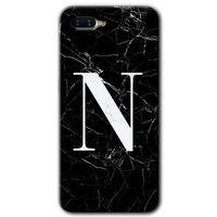 Oppo Rx 17 Neo Kılıf HD Desen Baskılı Arka Kapak + Temperli Cam - Siyah Mermer Desenli N Harfi