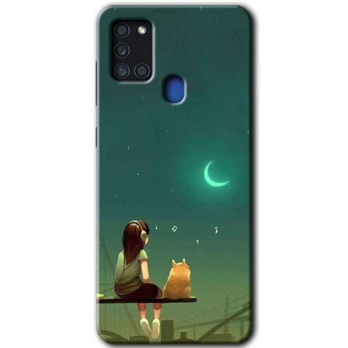 Potkal Hediye Fabrikası Samsung Galaxy A21s Kılıf HD Desen Baskılı Arka Kapak - Kedili Kız