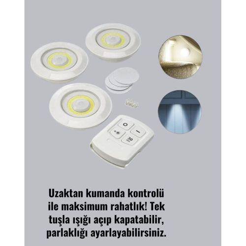 Uzaktan Kumandalı 3 Lü Kablosuz Led Spot Lamba Seti Yapışkanlı Pratik Kullanım