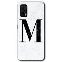 Realme 7 Pro Kılıf HD Desen Baskılı Arka Kapak + Temperli Cam - Beyaz Mermer Desenli M Harfi