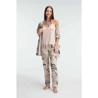 İp Askılı V Yaka Viskon Çiçek Desenli Yazlık Dantel Detaylı Pijama Sabahlık Takımı