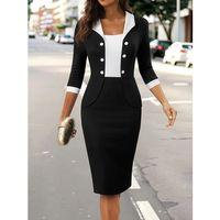 Kadın Truvakar Kol çift Renkli Düğmeli Kısa Ithal Krep Elbise