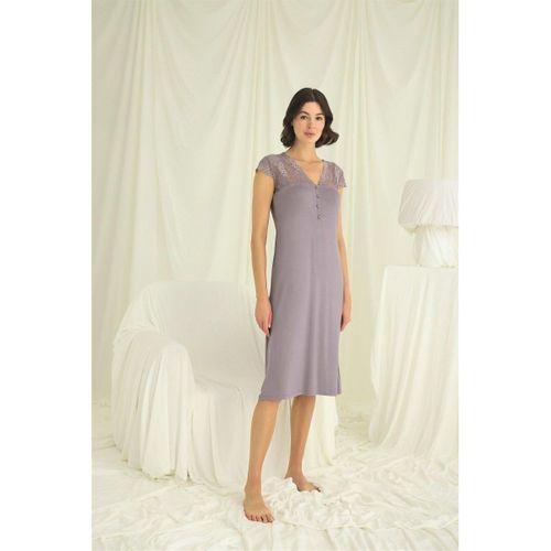 Kolu Omzu Ve Yakası Dantelli Önü Düğmeli Gecelik