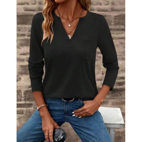 Kadın Uzun Kollu Cepli V Yakalı Viskon Iki Iplik Bluz