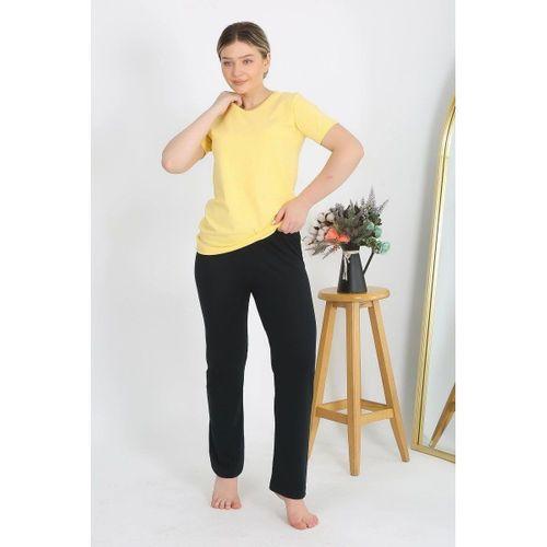Kadın Kısa Kol Pamuk Penye Pijama Takım Sarı