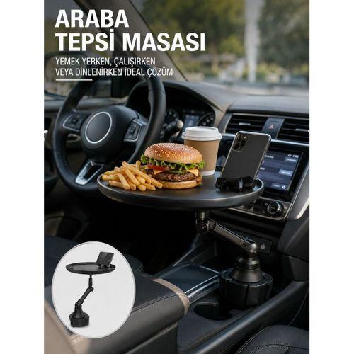 Araç İçi 360° Ayarlanabilir Bardaklık Tepsisi Geniş Yüzeyli Ve Telefon Standlı Yeni Nesil