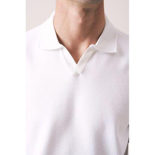 Dawson Polo V Yaka Düğmesiz Kısa Kollu İnce Triko Erkek T-Shirt - Ekru