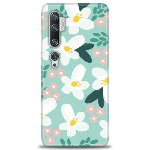 Xiaomi Mi Note 10 Pro Kılıf HD Baskılı Kılıf - Pembe Beyaz Papatyalar + Tam Ekran Koruyucu