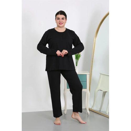 Kadın Büyük Beden Uzun Kol Penye Pijama Takımı Siyah