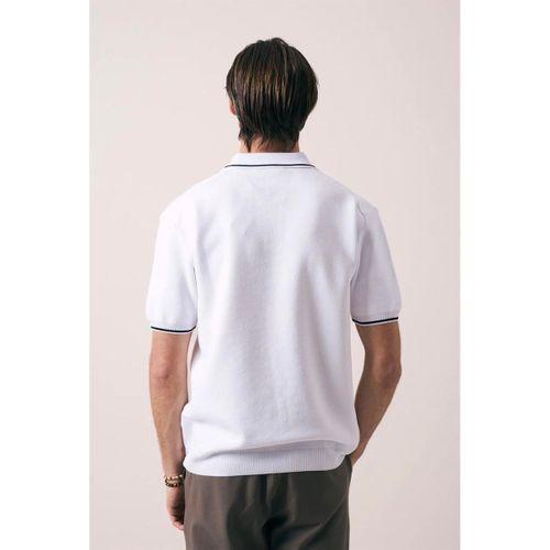 Austen Kontrast Biyeli Düğmeli Polo Yaka Kısa Kollu İnce Triko Erkek T-Shirt - Ekru