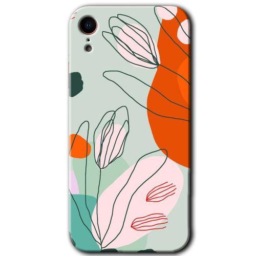 iPhone XR Kılıf Kapak - Vektör Çiçekler +Hayalet Ekran Yandan Gözükmez