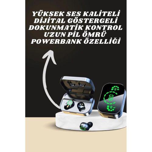 7 Kordonlu Akıllı Saat Ve Aynalı Bluetooth Kulaklık Powerbank Dijital Göstergeli