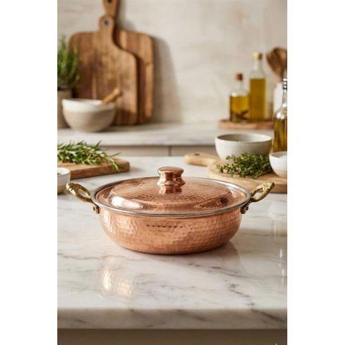 Turna Bakır Beyoğlu Kapaklı Tava 2 No 20 Cm El Dövme Kırmızı Turna7577-1