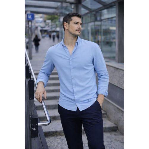 Scott – Soft Dokulu Yarım Oversize Modern Erkek Gömlek- Soğuk Mavi