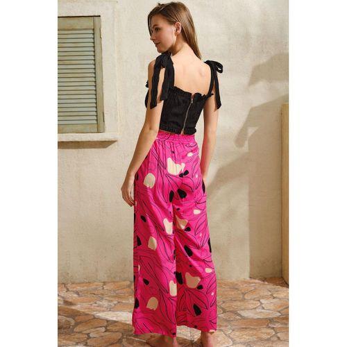 Kalın Askılı Viskon Çiçek Desenli Sırt Aksesuarlı Yazlık Dantel Detaylı Pijama Altı