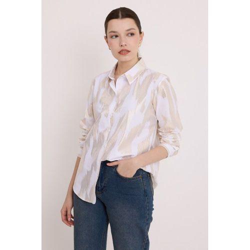 Beyaz Gold Varak Desenli Gömlek 20253