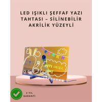 Led Işıklı Şeffaf Yazı Tahtası – Neon Etkili Akrilik Pano, Silinebilir, 7 Renkli Kalemli, 30x20 Cm