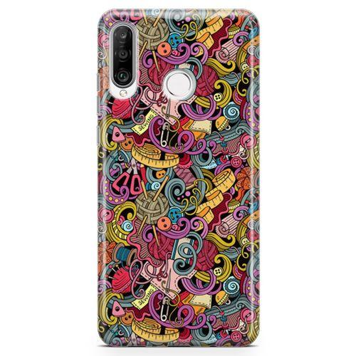 Huawei P30 Lite Kılıf Doodle Dikiş Makinesi Arka Kapak Koruma Desenli Full Koruyucu