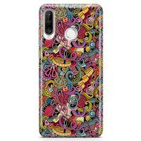 Huawei P30 Lite Kılıf Doodle Dikiş Makinesi Arka Kapak Koruma Desenli Full Koruyucu