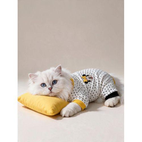 Spotty Sunny Minny Kedi Uyku Seti | Siyah Beyaz Puantiyeli Penye Kedi Tulumu ve Mini Yastık