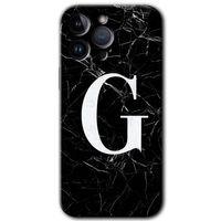 Potkal Hediye Fabrikası Potkal Hediye Fabrikası iPhone 14 Pro Kılıf HD Desen Baskılı Arka Kapak - Temperli Cam - Siyah Mermer Desenli G Harfi