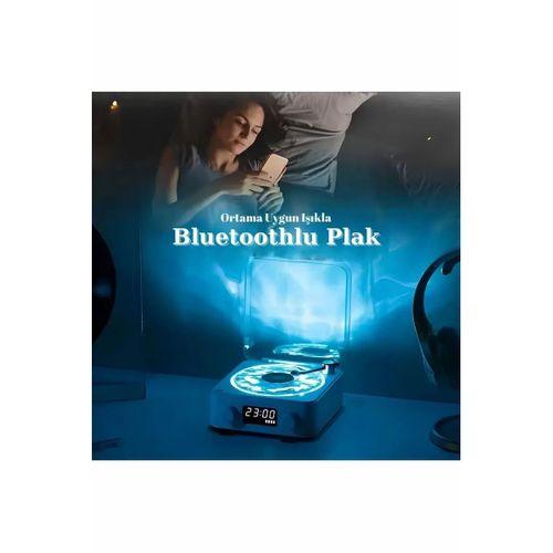 Waves Nostalji Plak Görünümlü Bluetooth Hoparlör 3d Ses Dalgası Retro Müzik Plak Mavi