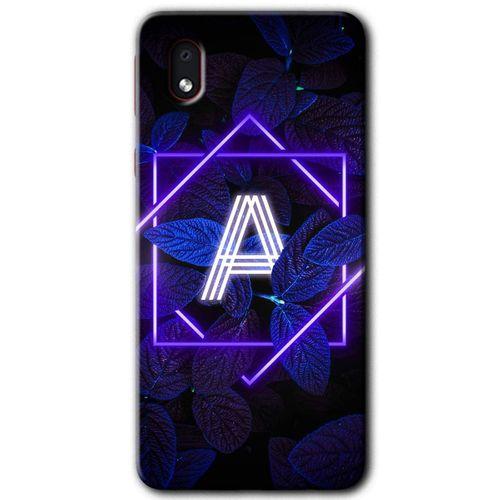 Samsung Galaxy A01 Core Kılıf Baskılı Kapak - Dark Neon Yaprak A Harfi + 5D Tam Kaplayan Cam