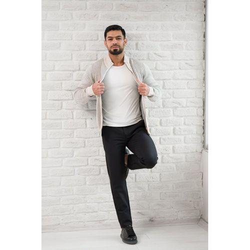 San&Fa Dik Yaka Çizgili Fermuarlı Regular Fit Yünlü Triko Hırka