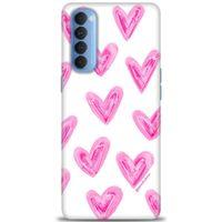 Oppo Reno 4 Pro Kılıf HD Baskılı Kılıf - Pembe Kalpler + Tam Ekran Koruyucu