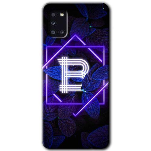MRCİLETİSİM Samsung Galaxy A31 Kılıf HD Desen Baskılı Arka Kapak + Temperli Cam - Dark Neon Yaprak B Harfi