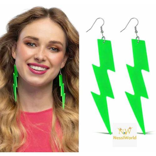 80’ler 90&amp;#39;lar Retro Neon Yeşil Şimşek Küpe 10 cm