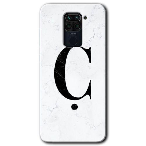 BeRa Aksesuar Xiaomi Redmi Note 9 Kılıf Baskılı Kapak - Beyaz Mermer Desenli Ç Harfi +Tam Kaplayan Mat Seramik